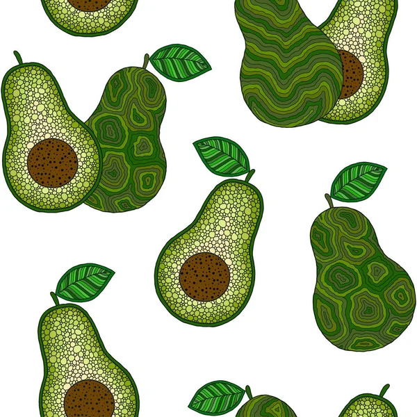 Disegnato a mano modello di avocado cartone animato senza soluzione di continuità — Vettoriale Stock