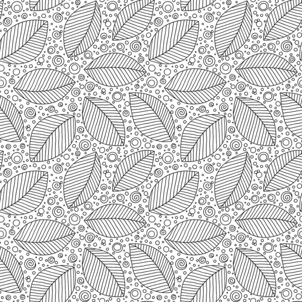 Seamless doodle  leaves pattern for coloring book. — Stock Vector