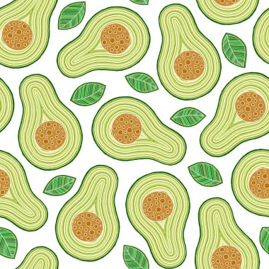 Avokado meyve dilimleri ile vektör dikişsiz arka plan 