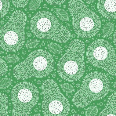 Yeşil bir bac üzerinde elle çizilmiş karikatür avokado dikişsiz desen