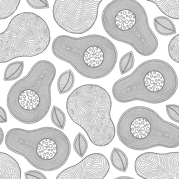 线涂鸦艺术鳄梨无缝模式. — 图库矢量图片