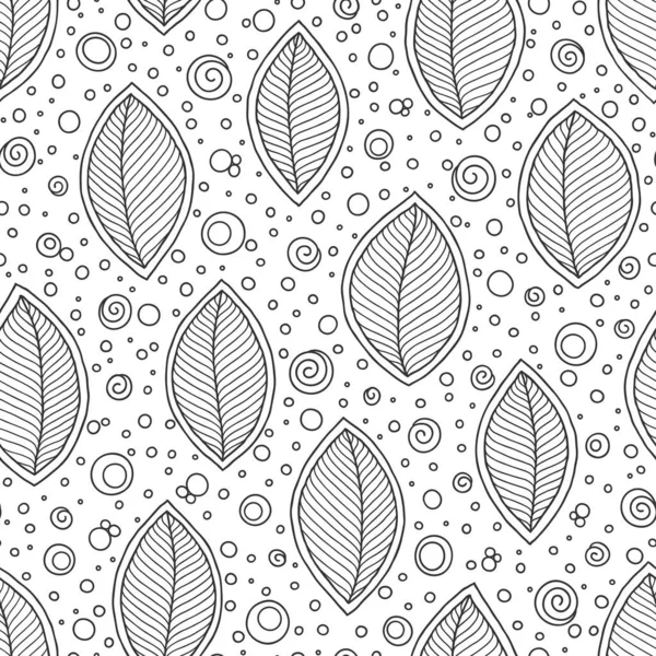 색칠 공부를위한 원활한 낙서 잎 패턴. — 스톡 벡터