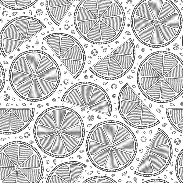 Patrón sin costura de fruta negra y blanca con limones geométricos — Archivo Imágenes Vectoriales