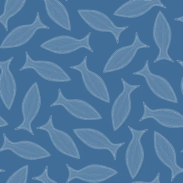 Nahtloses Muster mit handgezeichneten geometrischen Fischen. — Stockvektor