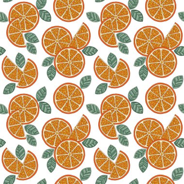 Beyaz arka plan dikişsiz desen turuncu dilimler.