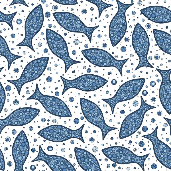 Modèle sans couture avec des poissons géométriques dessinés à la main . — Image vectorielle