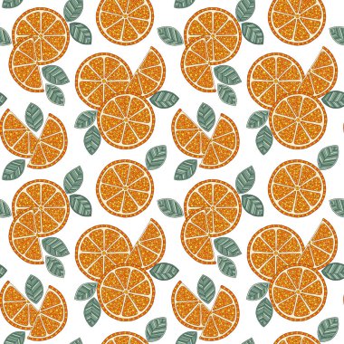 Beyaz arka plan dikişsiz desen turuncu dilimler.