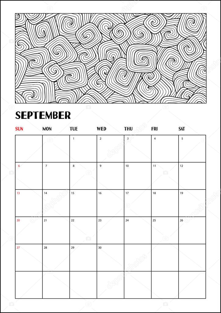 2020 Antistress calendar, doodle illustration. 