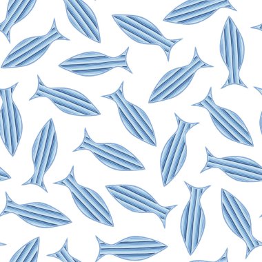 Elle çizilmiş geometrik balıklarla kusursuz desen. 