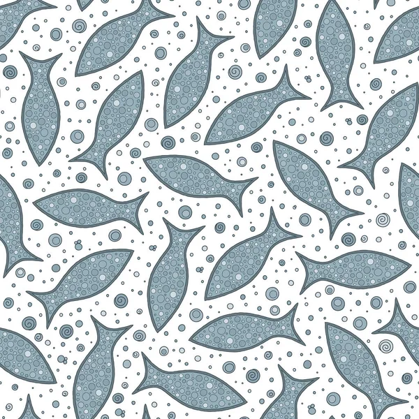 Vector seamless pattern with hand drawn geometric fishes. — Stock Vector