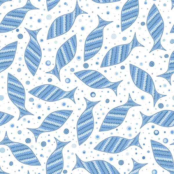 手描き幾何学的な魚とベクトルシームレスパターン. — ストックベクタ