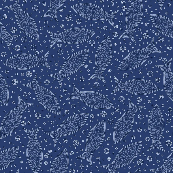 Modèle sans couture vectoriel avec des poissons géométriques dessinés à la main . — Image vectorielle