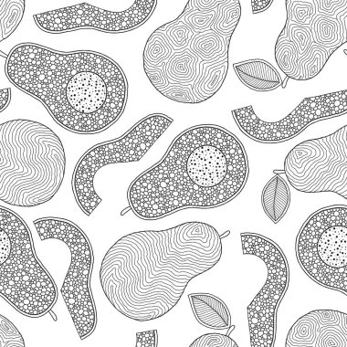 Line doodle sanat avokado dikişsiz desen.