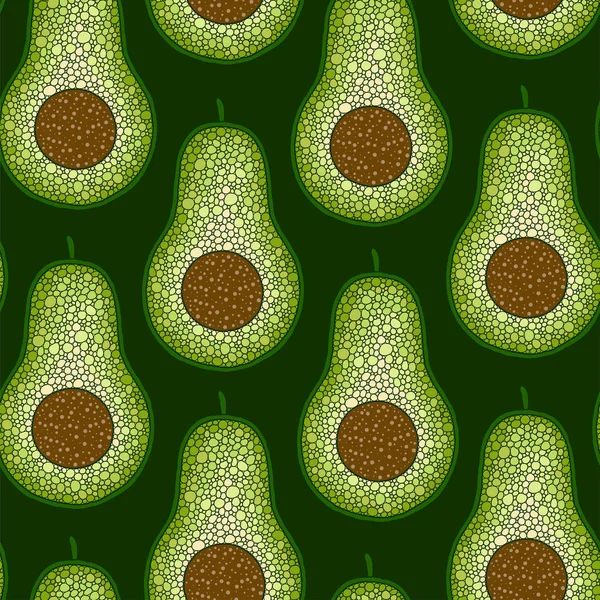 Avocado cartoon seamless pattern on green background. — ストックベクタ