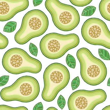 Avokado meyve dilimleri ile vektör dikişsiz arka plan 