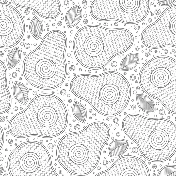 Línea doodle arte aguacate patrón sin costuras . — Archivo Imágenes Vectoriales