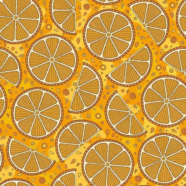 Laranjas fatias em um padrão sem costura de fundo laranja . — Vetor de Stock