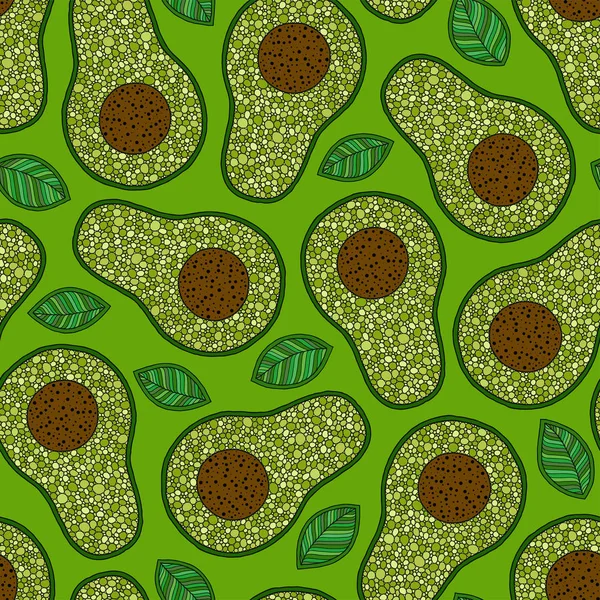 Авокадо мультфильм бесшовный рисунок на зеленом фоне . — стоковый вектор