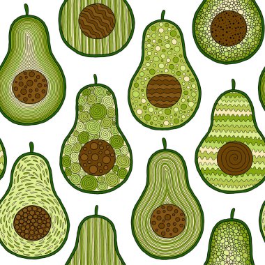 Avokado meyve dilimleri ile vektör dikişsiz arka plan 