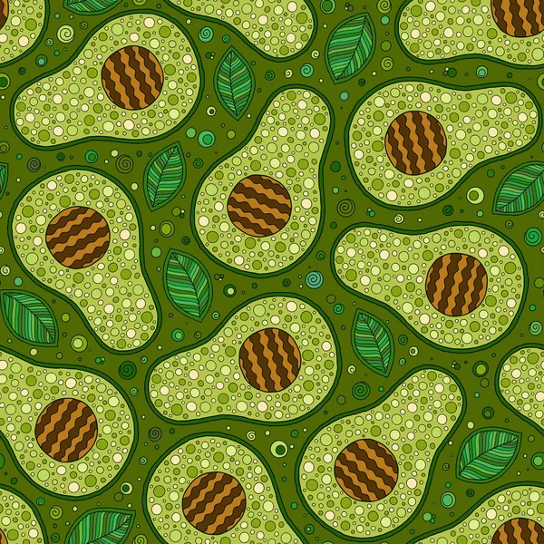 Avocado cartoon seamless pattern on green background. — Stock Vector