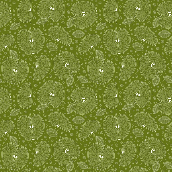 Fondo Manzanas Verdes Frescas Dibujadas Mano Papel Pintado Doodle Patrón — Vector de stock