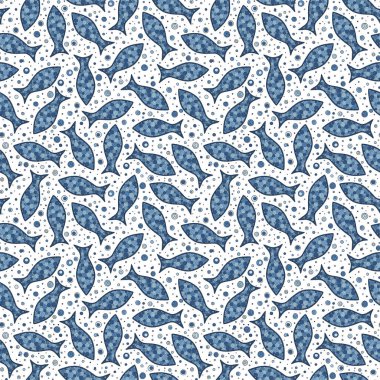 Beyaz arka planda elle çizilmiş balıklarla kusursuz deniz deseni..