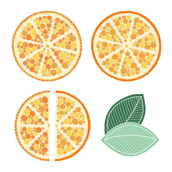 手描きのカラフルなドードルオレンジをセット スケッチスタイルベクトルコレクション ビーガン 自然食品イラスト — ストックベクタ