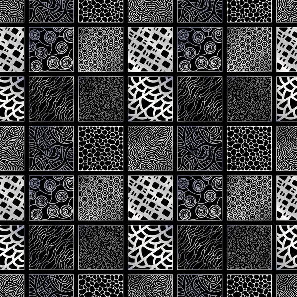 Vektor Doodle Fliesenmuster Handgezeichnetes Mosaik Nahtlose Graue Und Silberne Ornamente — Stockvektor