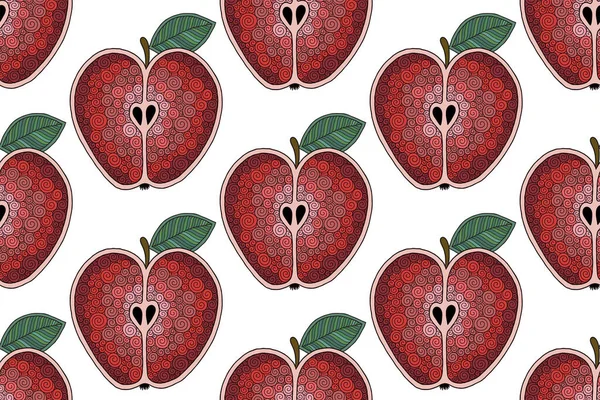 Φρέσκα Κόκκινα Μήλα Ζωγραφισμένα Στο Χέρι Ντουντλ Ταπετσαρία Πολύχρωμο Μοτίβο — Διανυσματικό Αρχείο