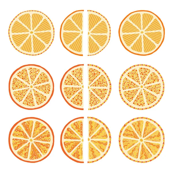Set Con Naranjas Garabatos Coloridas Dibujadas Mano Estilo Boceto Colección — Vector de stock