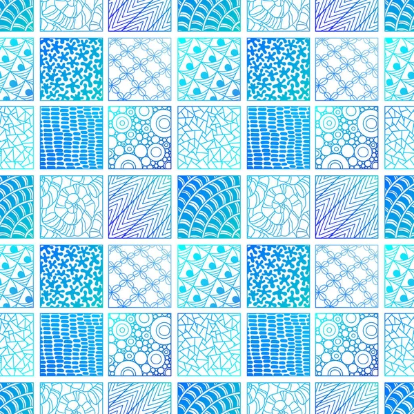 Векторный Плиточный Узор Ручной Рисунок Мозаики Голубой Бирюзовый Орнамент — стоковый вектор