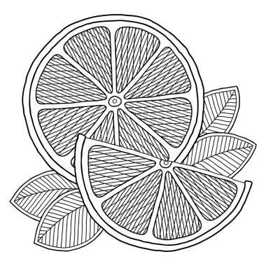 Turuncu çizgilerle boyama kitabı sayfası. Çocuk eğitimi ya da yetişkin stresi illüstrasyonu. El çizimi, karalama, zencefil tarzı. Çizimler kümesi.