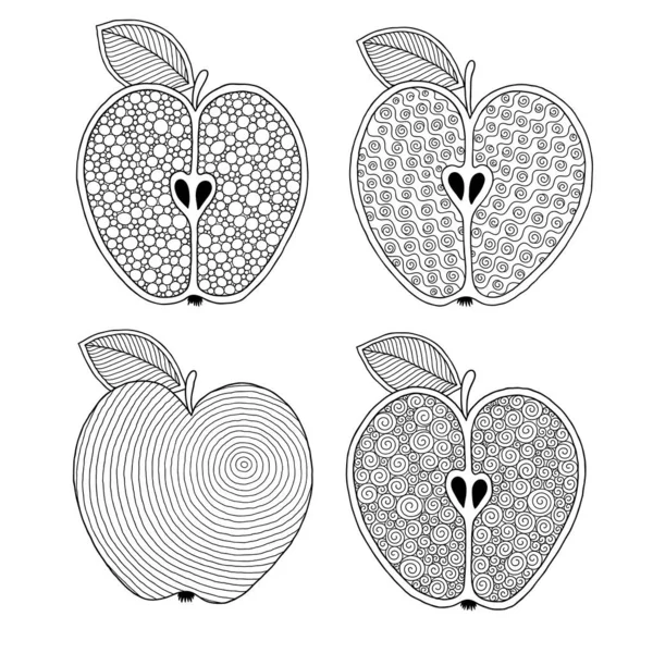Illustrationen Für Malbuch Mit Umrissen Von Äpfeln Für Kindererziehung Oder — Stockvektor