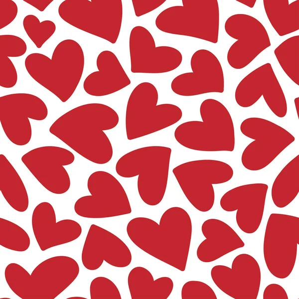赤いハートのシームレスなパターン バレンタインデーのイラスト 手描きの背景 デザインカード ギフトペーパー テキスタイル用のテンプレート — ストックベクタ