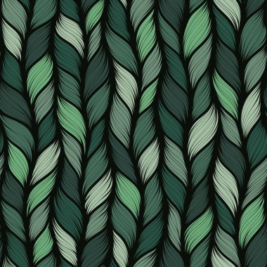 Yeşil gerçekçi basit örgü dokusu vektörü pürüzsüz desen. Örgü kumaş şeklinde soyut süs arkaplanı. Biçimlendirilmiş iplik ya da saç stili yakın plan