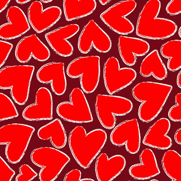 Coeurs Rouges Motif Sans Couture Illustration Saint Valentin Fond Dessiné — Image vectorielle