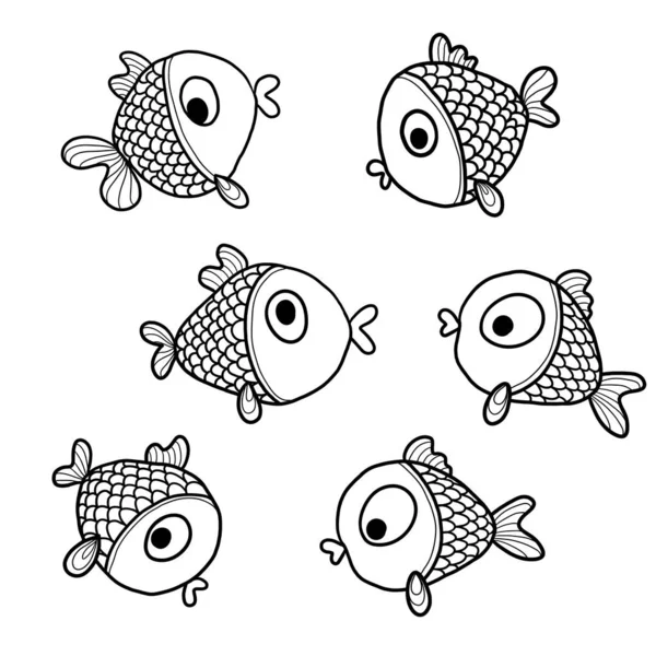 Χρωματισμός Σελίδας Των Ψαριών Freehand Σκίτσο Σχέδιο Για Ενήλικα Antistress — Διανυσματικό Αρχείο