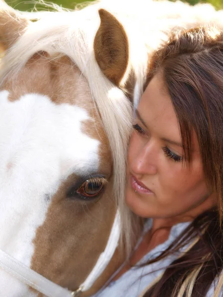 Schöne Frau und Pferd — Stockfoto