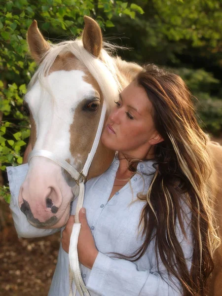 Schöne Frau und Pferd — Stockfoto