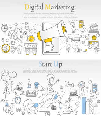 background of digital marketing with doodles elements