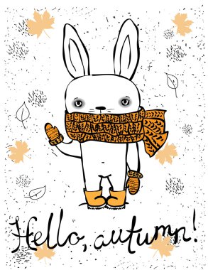 sevimli sonbahar tavşan için davetiye, tebrik kartı tasarımı, tişört baskı, ilham poster.
