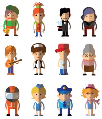 Farklı çizgi film insanlar meslekler karakter kümesi