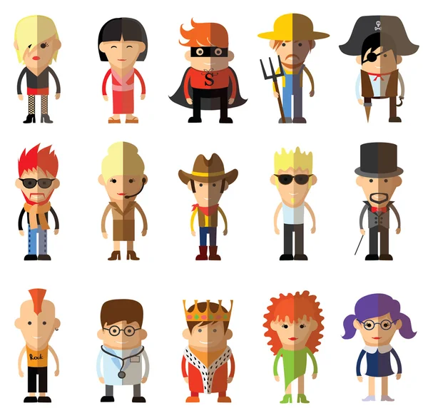 Différents personnages de personnages de dessins animés professions ensemble — Image vectorielle