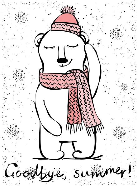 Δροσερό αρκούδα με καπέλο και κασκόλ. — Διανυσματικό Αρχείο