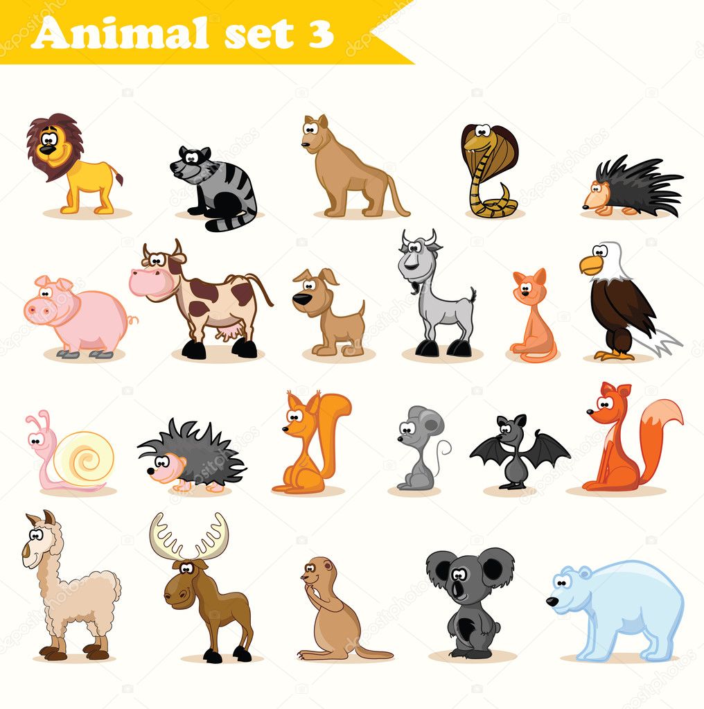 Set of cute cartoon animals Stock Vector Image by ©virinaflora #127281932