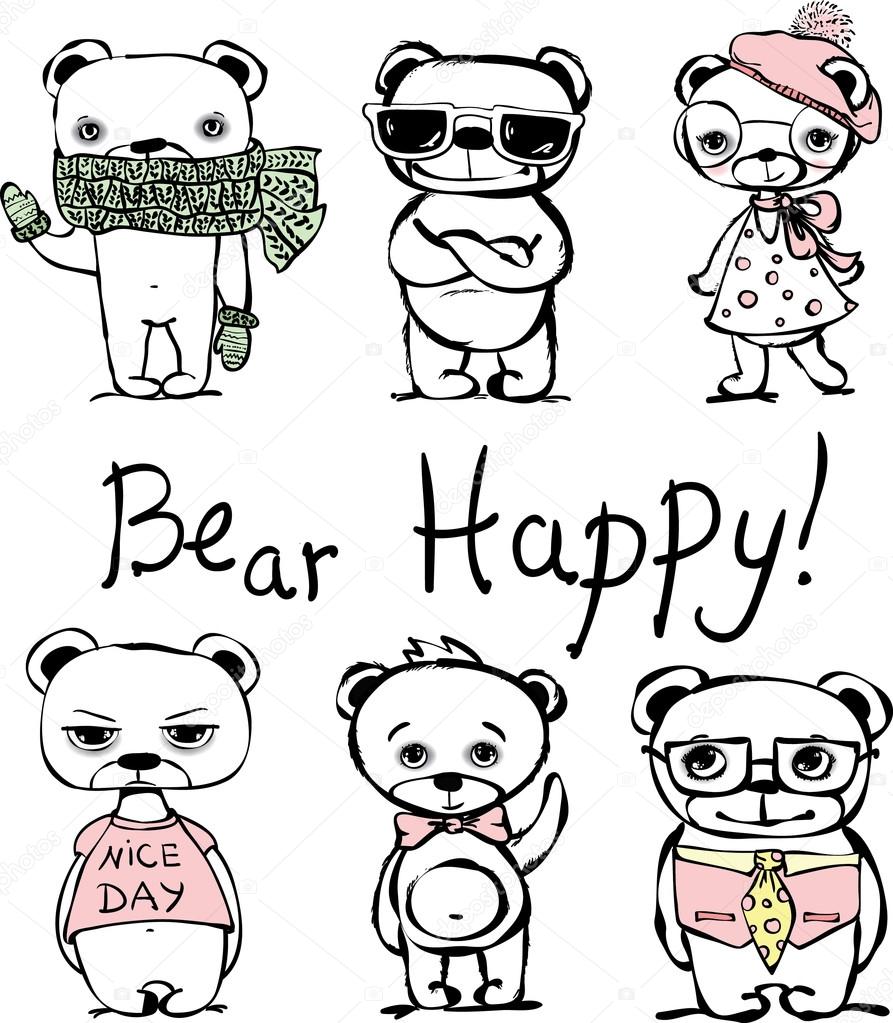 Bear set. greeting card design, t-shirt print