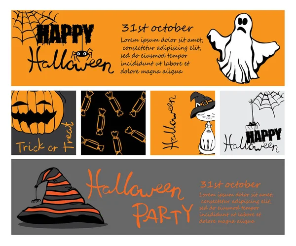 Banderas y tarjetas de fiesta de Halloween — Archivo Imágenes Vectoriales