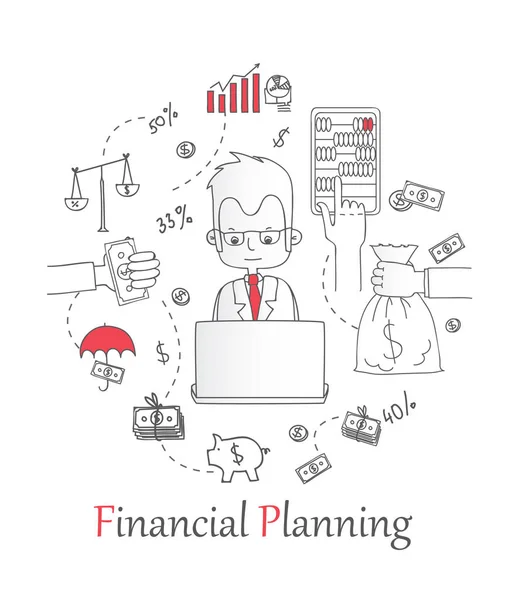 Banner z ikony zarys planowania finansowego — Wektor stockowy