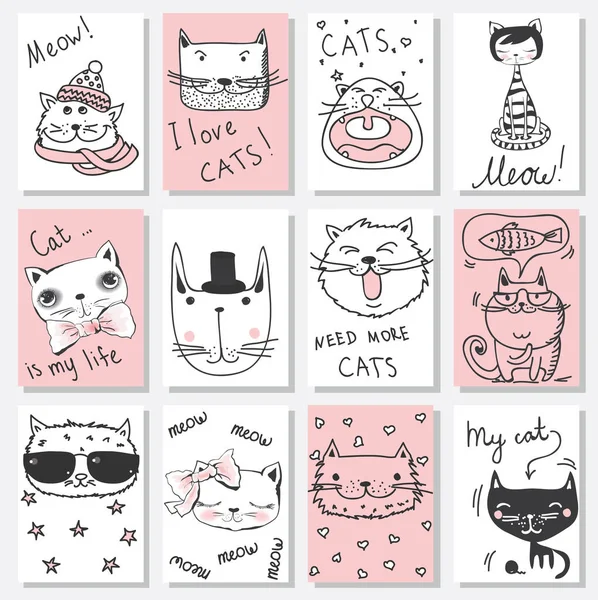 Cards with cats avatars — Stock Vector