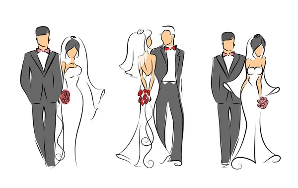 Set van bruid en bruidegom bruiloft — Stockvector